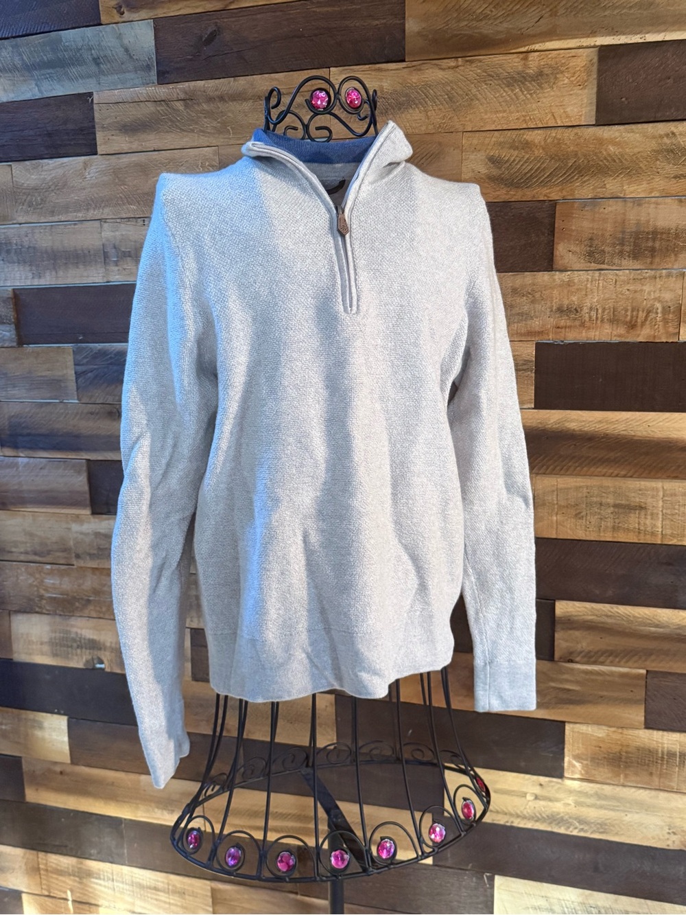 Brooks Brothers Extra Fine Italian Merino Wool Quarter Zip Sweater Sz M Cream